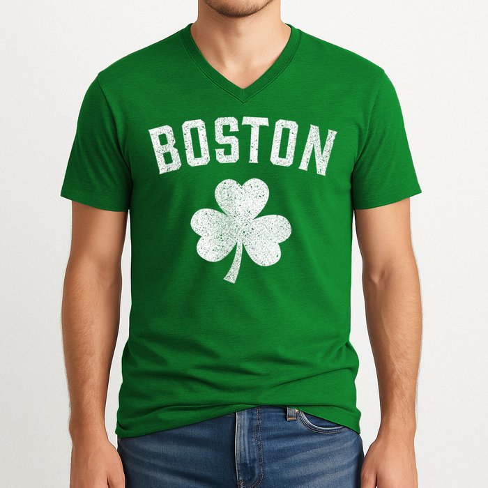 Boston Irish Shamrock St. Patrick's Day V-Neck T-Shirt