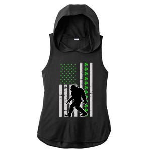 Bigfoot Irish St Patricks Day USA Flag Boy Sasquatch Ladies PosiCharge Tri-Blend Wicking Draft Hoodie Tank