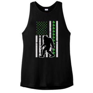 Bigfoot Irish St Patricks Day USA Flag Boy Sasquatch Ladies PosiCharge Tri-Blend Wicking Tank