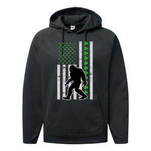 Bigfoot Irish St Patricks Day USA Flag Boy Sasquatch Performance Fleece Hoodie