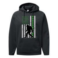 Bigfoot Irish St Patricks Day USA Flag Boy Sasquatch Performance Fleece Hoodie