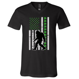 Bigfoot Irish St Patricks Day USA Flag Boy Sasquatch V-Neck T-Shirt