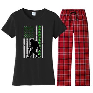 Bigfoot Irish St Patricks Day USA Flag Boy Sasquatch Women's Flannel Pajama Set