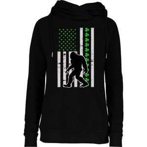 Bigfoot Irish St Patricks Day USA Flag Boy Sasquatch Womens Funnel Neck Pullover Hood