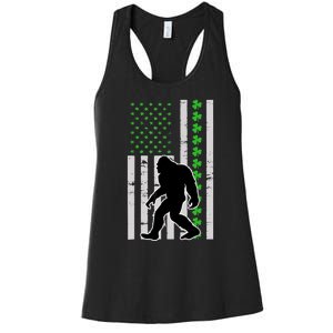 Bigfoot Irish St Patricks Day USA Flag Boy Sasquatch Women's Racerback Tank