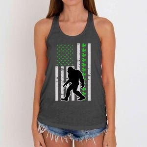 Bigfoot Irish St Patricks Day USA Flag Boy Sasquatch Women's Knotted Racerback Tank