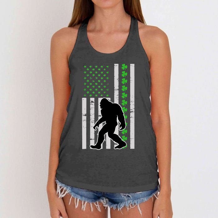 Bigfoot Irish St Patricks Day USA Flag Boy Sasquatch Women's Knotted Racerback Tank