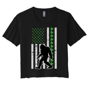 Bigfoot Irish St Patricks Day USA Flag Boy Sasquatch Women's Crop Top Tee