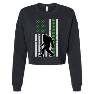 Bigfoot Irish St Patricks Day USA Flag Boy Sasquatch Cropped Pullover Crew