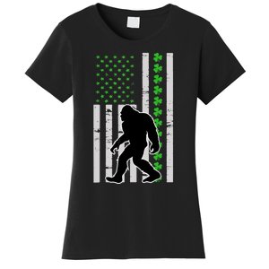 Bigfoot Irish St Patricks Day USA Flag Boy Sasquatch Women's T-Shirt