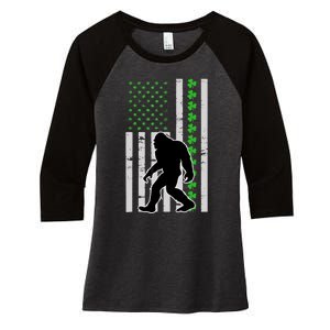 Bigfoot Irish St Patricks Day USA Flag Boy Sasquatch Women's Tri-Blend 3/4-Sleeve Raglan Shirt