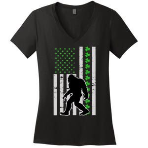 Bigfoot Irish St Patricks Day USA Flag Boy Sasquatch Women's V-Neck T-Shirt