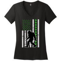 Bigfoot Irish St Patricks Day USA Flag Boy Sasquatch Women's V-Neck T-Shirt