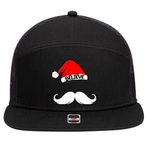 Believe In Santa Funny Mustache 7 Panel Mesh Trucker Snapback Hat