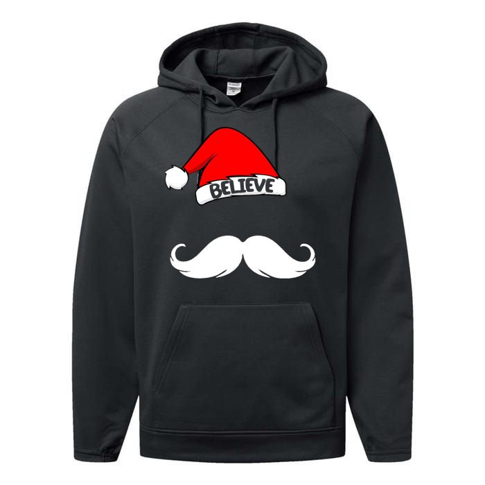 Believe In Santa Funny Mustache Performance Fleece Hoodie