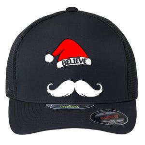 Believe In Santa Funny Mustache Flexfit Unipanel Trucker Cap