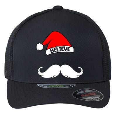 Believe In Santa Funny Mustache Flexfit Unipanel Trucker Cap