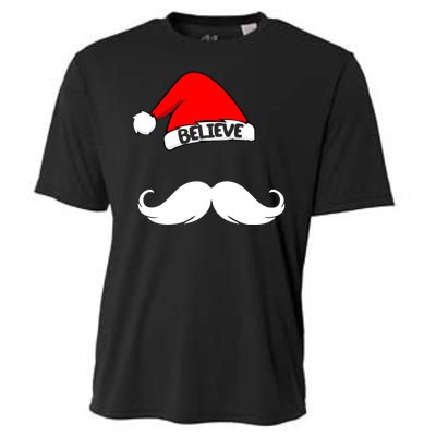 Believe In Santa Funny Mustache Cooling Performance Crew T-Shirt