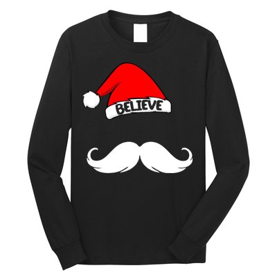 Believe In Santa Funny Mustache Long Sleeve Shirt