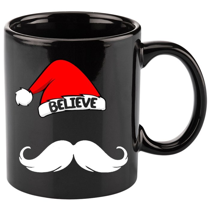 Believe In Santa Funny Mustache 11oz C Handle Ceramic Mug