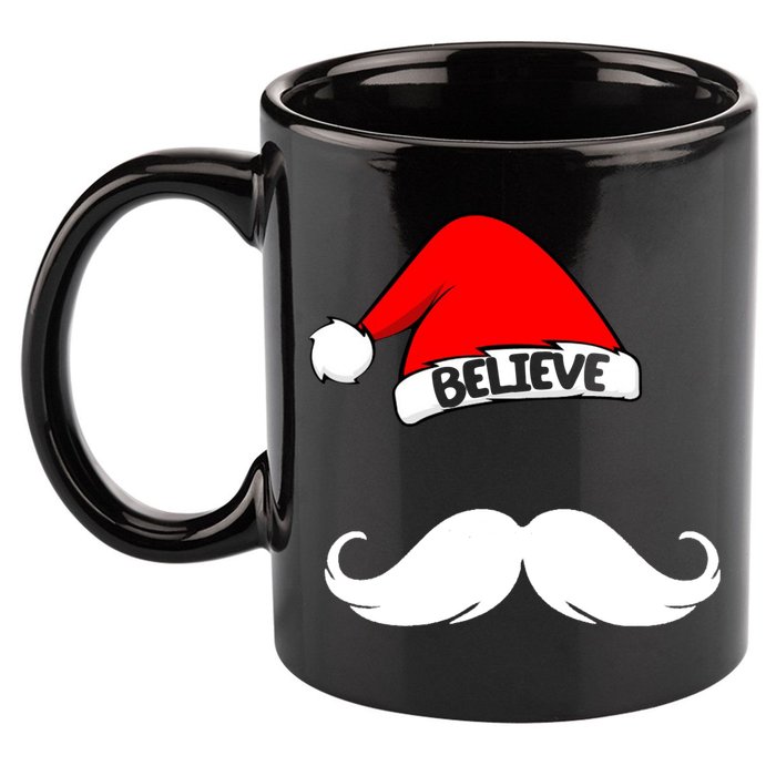 Believe In Santa Funny Mustache 11oz C Handle Ceramic Mug
