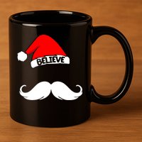 Believe In Santa Funny Mustache 11oz C Handle Ceramic Mug