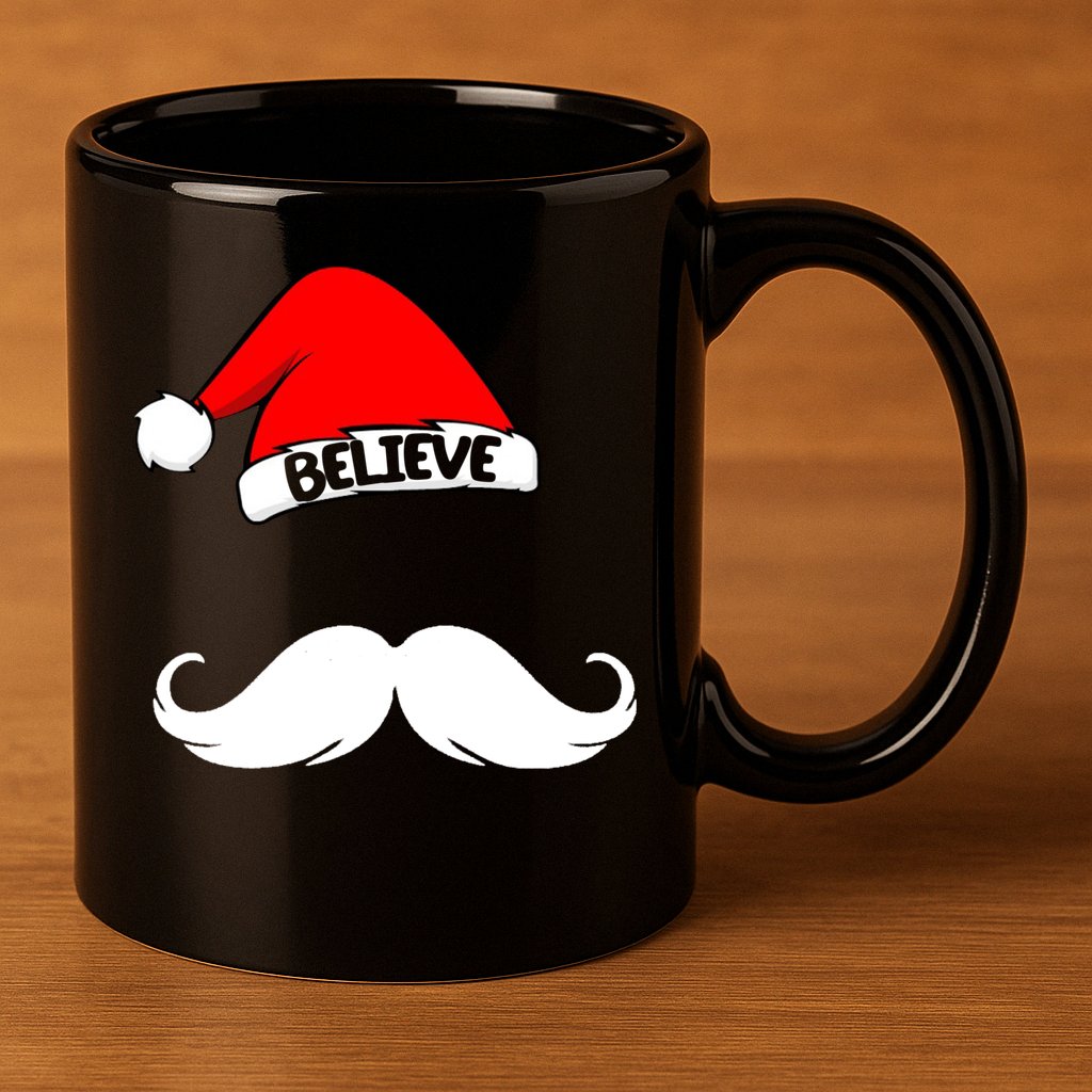 Believe In Santa Funny Mustache 11oz C Handle Ceramic Mug