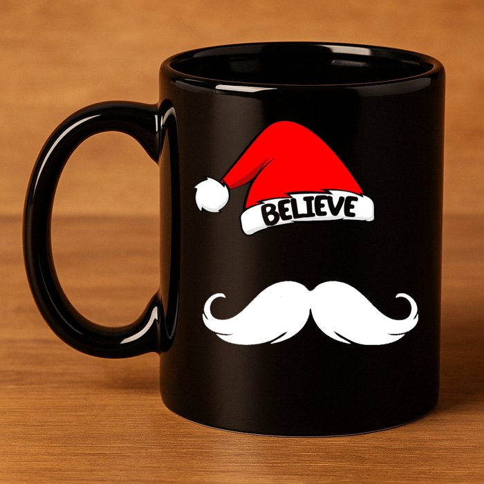 Believe In Santa Funny Mustache 11oz C Handle Ceramic Mug