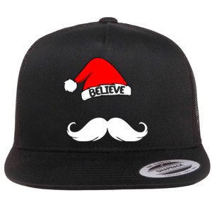 Believe In Santa Funny Mustache Flat Bill Trucker Hat