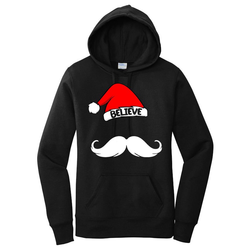 Believe In Santa Funny Mustache Women's Pullover Hoodie