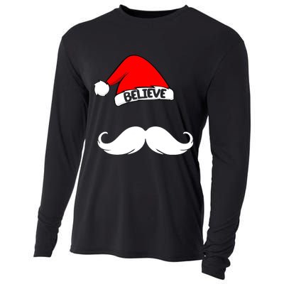 Believe In Santa Funny Mustache Cooling Performance Long Sleeve Crew
