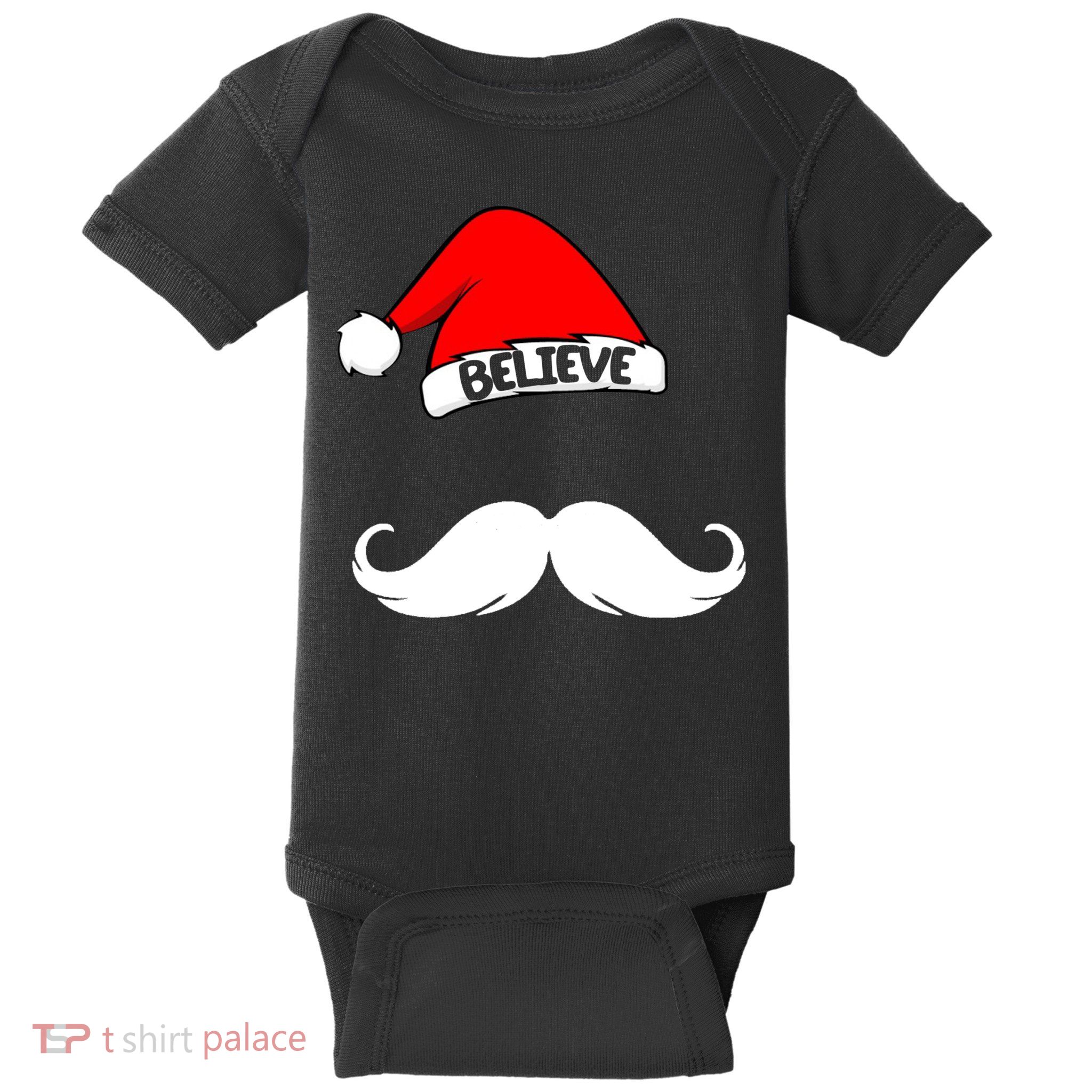 Believe In Santa Funny Mustache Baby Bodysuit