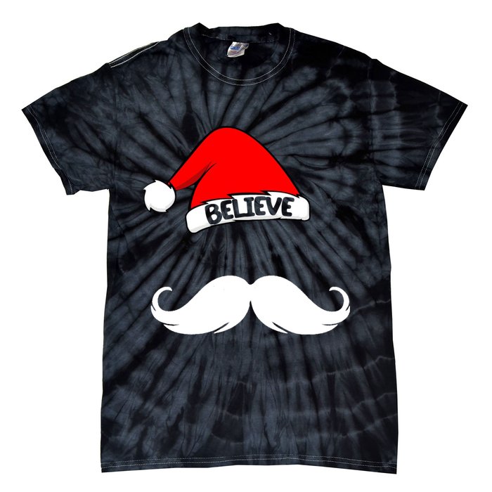 Believe In Santa Funny Mustache Tie-Dye T-Shirt