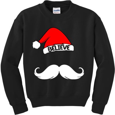 Believe In Santa Funny Mustache Kids Sweatshirt