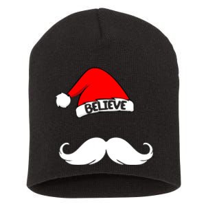 Believe In Santa Funny Mustache Short Acrylic Beanie