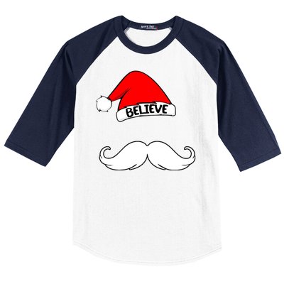 Believe In Santa Funny Mustache Baseball Sleeve Shirt