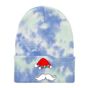 Believe In Santa Funny Mustache Tie Dye 12in Knit Beanie