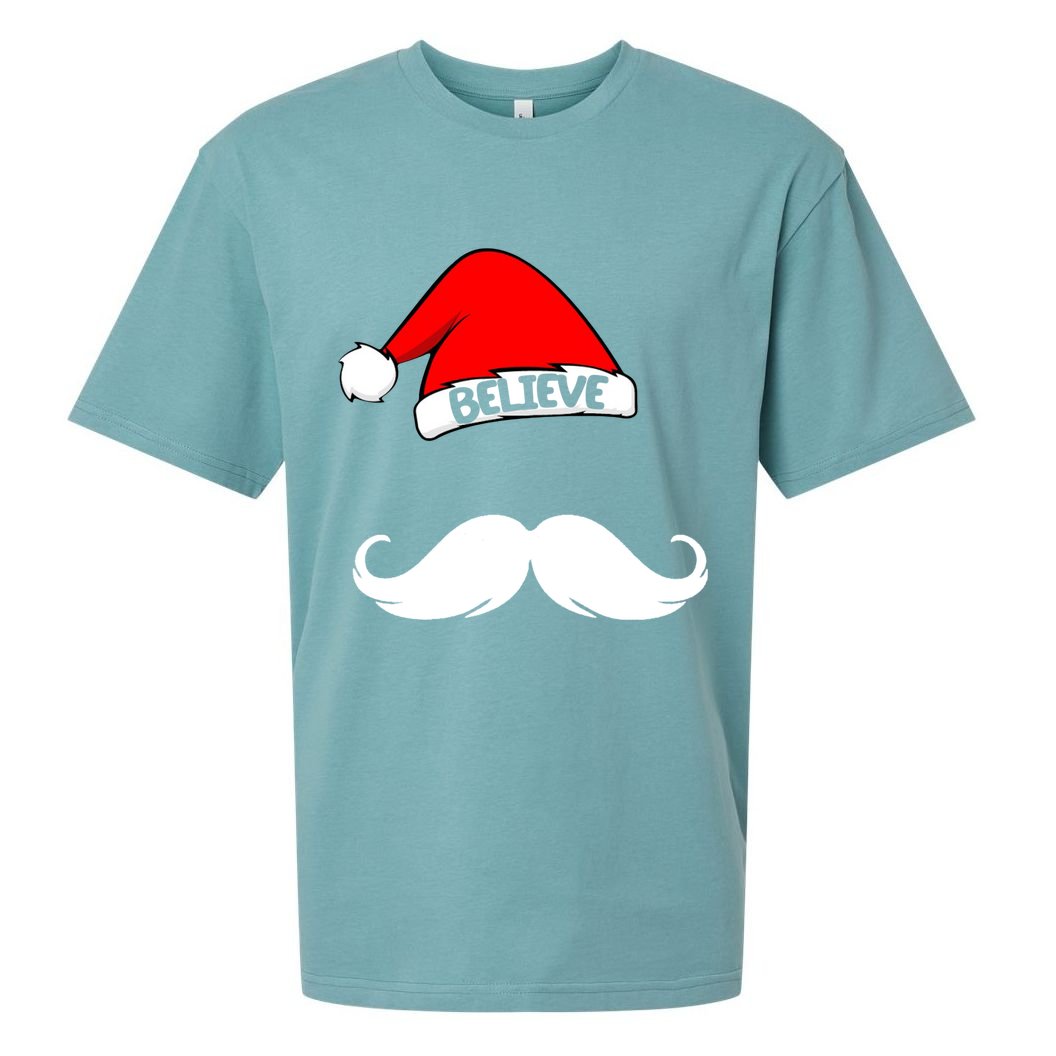 Believe In Santa Funny Mustache Sueded Cloud Jersey T-Shirt