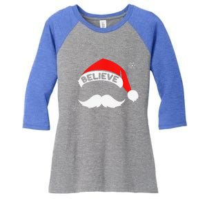 Believe In Santa Claus Christmas Xmas Santa Hat Women's Tri-Blend 3/4-Sleeve Raglan Shirt