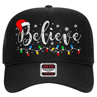 Believe In Santa Claus Believe Christmas Pajama Christmas High Crown Mesh Back Trucker Hat