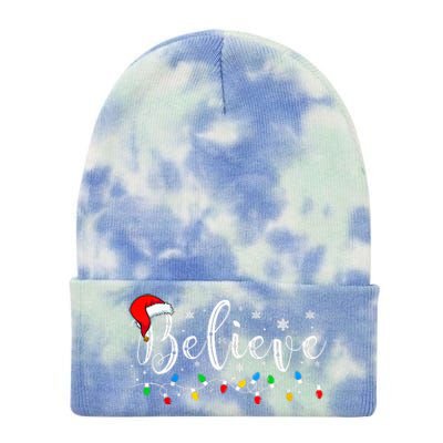 Believe In Santa Claus Believe Christmas Pajama Christmas Tie Dye 12in Knit Beanie