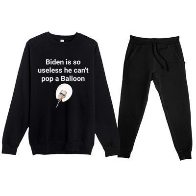 Biden is so useless he can't pop a balloon Chinese balloon Premium Crewneck Sweatsuit Set