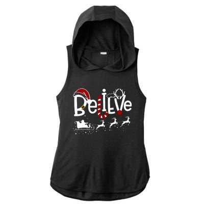 Believe In Santa Clause Christmas Ladies PosiCharge Tri-Blend Wicking Draft Hoodie Tank