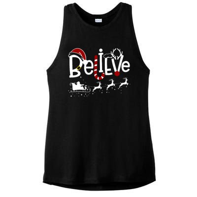 Believe In Santa Clause Christmas Ladies PosiCharge Tri-Blend Wicking Tank