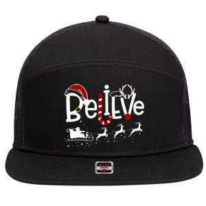 Believe In Santa Clause Christmas 7 Panel Mesh Trucker Snapback Hat