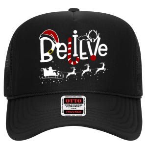 Believe In Santa Clause Christmas High Crown Mesh Back Trucker Hat