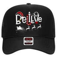 Believe In Santa Clause Christmas High Crown Mesh Back Trucker Hat