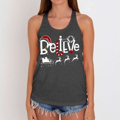 Believe In Santa Clause Christmas Women's Knotted Racerback Tank