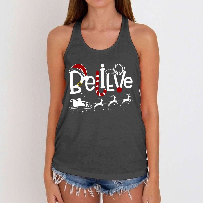 Believe In Santa Clause Christmas Women's Knotted Racerback Tank