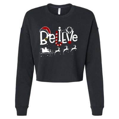 Believe In Santa Clause Christmas Cropped Pullover Crew